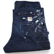画像1: USA製 carharttカーハート ペンキ飛び ダブルニー ダック地 ペインターパンツ 黒 W33 (1)
