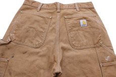 画像5: USA製 carharttカーハート ペンキ飛び ダブルニー ダック地 ペインターパンツ 茶 W32 L32 (5)
