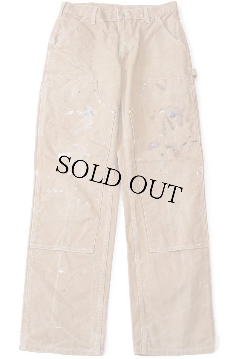 画像2: USA製 carharttカーハート ペンキ飛び ダブルニー ダック地 ペインターパンツ 茶 W32 L32 (2)