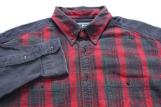 画像3: 90s USA製 Woolrichウールリッチ タータンチェック 切り替え ボタンダウン コットン シャモアクロスシャツ XL (3)
