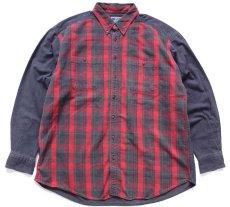 画像1: 90s USA製 Woolrichウールリッチ タータンチェック 切り替え ボタンダウン コットン シャモアクロスシャツ XL (1)