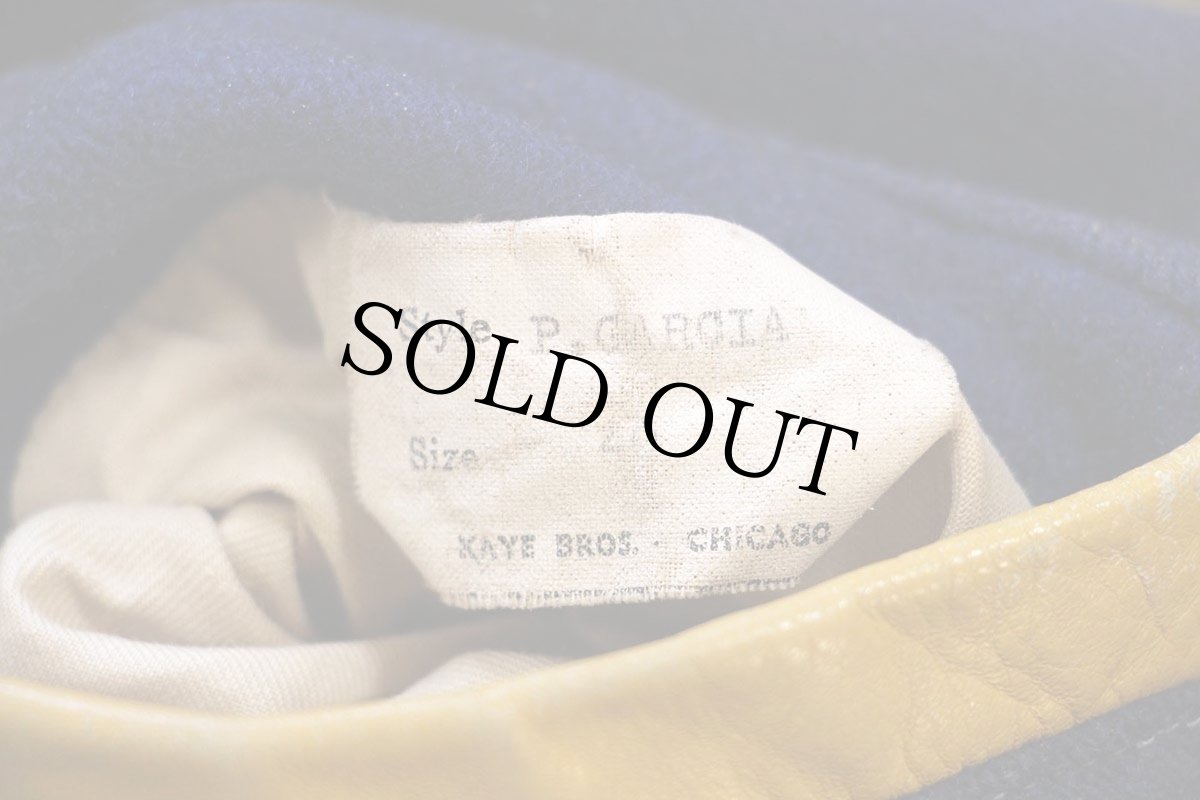 画像4: 60s KAYE BROS レタードパッチ付き メルトン ウール 袖革スタジャン 紺×山吹 40 (4)