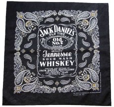 画像1: 90s USA製 JACK DANIEL'S OLD No.7 ジャックダニエル ロゴ バンダナ 黒 (1)