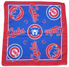 画像1: 90s USA製 MLB CHICAGO Cubs Clark マスコット ロゴ コットン バンダナ (1)