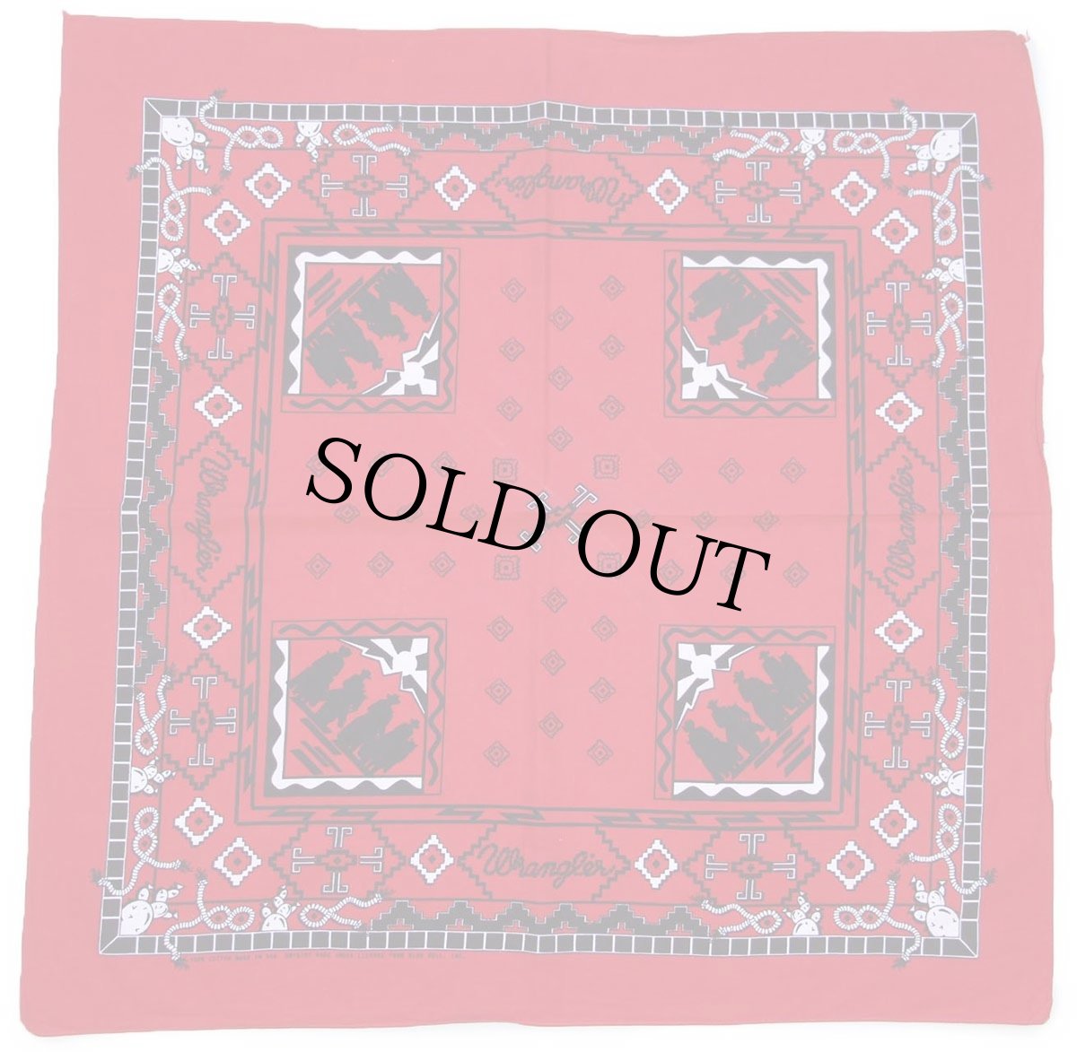 画像1: 70s USA製 BLUE BELL Wranglerラングラー 縄文字 カウボーイ柄 コットン バンダナ 大判 赤 (1)