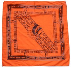 画像1: UNIVERSITY OF ILLINOIS インディアンヘッド マスコット バンダナ オレンジ (1)
