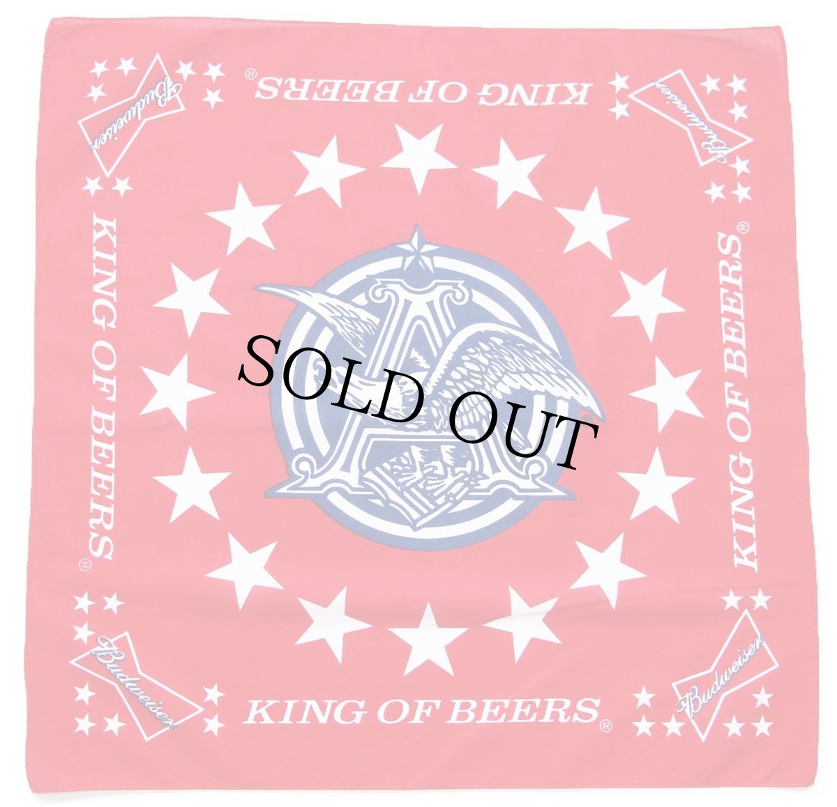 画像1: 80s Budweiser KING OF BEERS バドワイザー ロゴ コットン バンダナ 赤 (1)