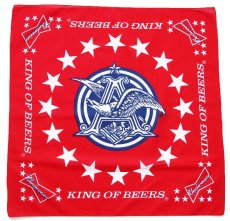 画像1: 80s Budweiser KING OF BEERS バドワイザー ロゴ コットン バンダナ 赤 (1)
