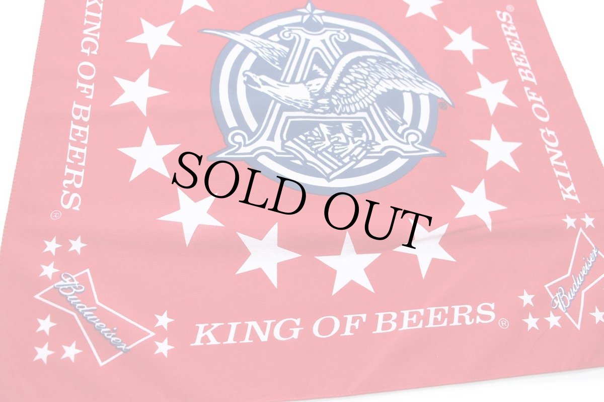 画像2: 80s Budweiser KING OF BEERS バドワイザー ロゴ コットン バンダナ 赤 (2)