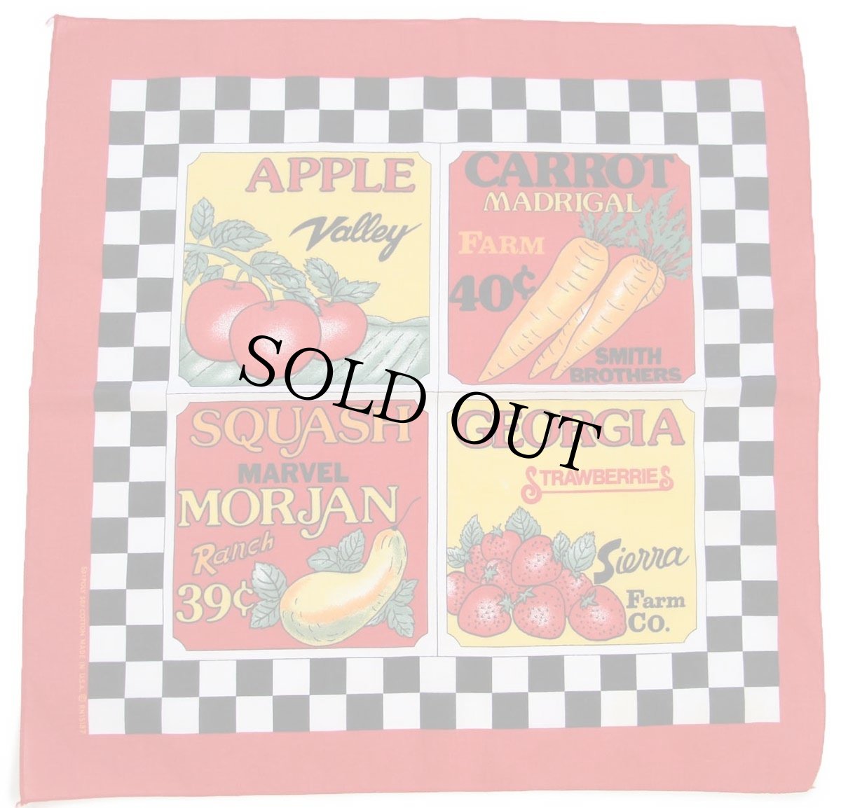 画像1: 90s USA製 APPLE CARROT SQUASH GEORGIA STRAWBERRIES チェッカー バンダナ (1)