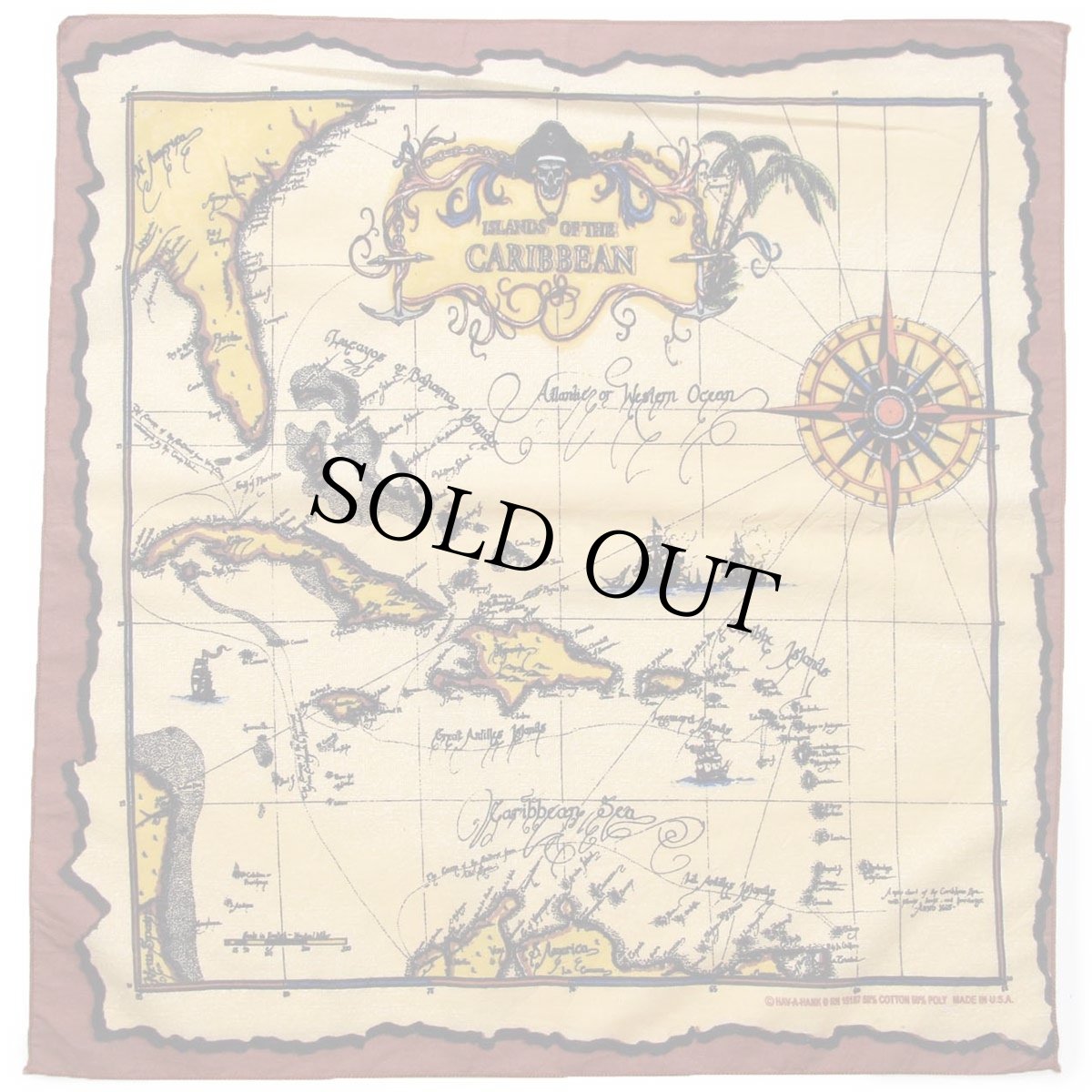 画像1: USA製 HAV-A-HANK ISLANDS OF THE CARIBBEAN スカル マップ バンダナ (1)