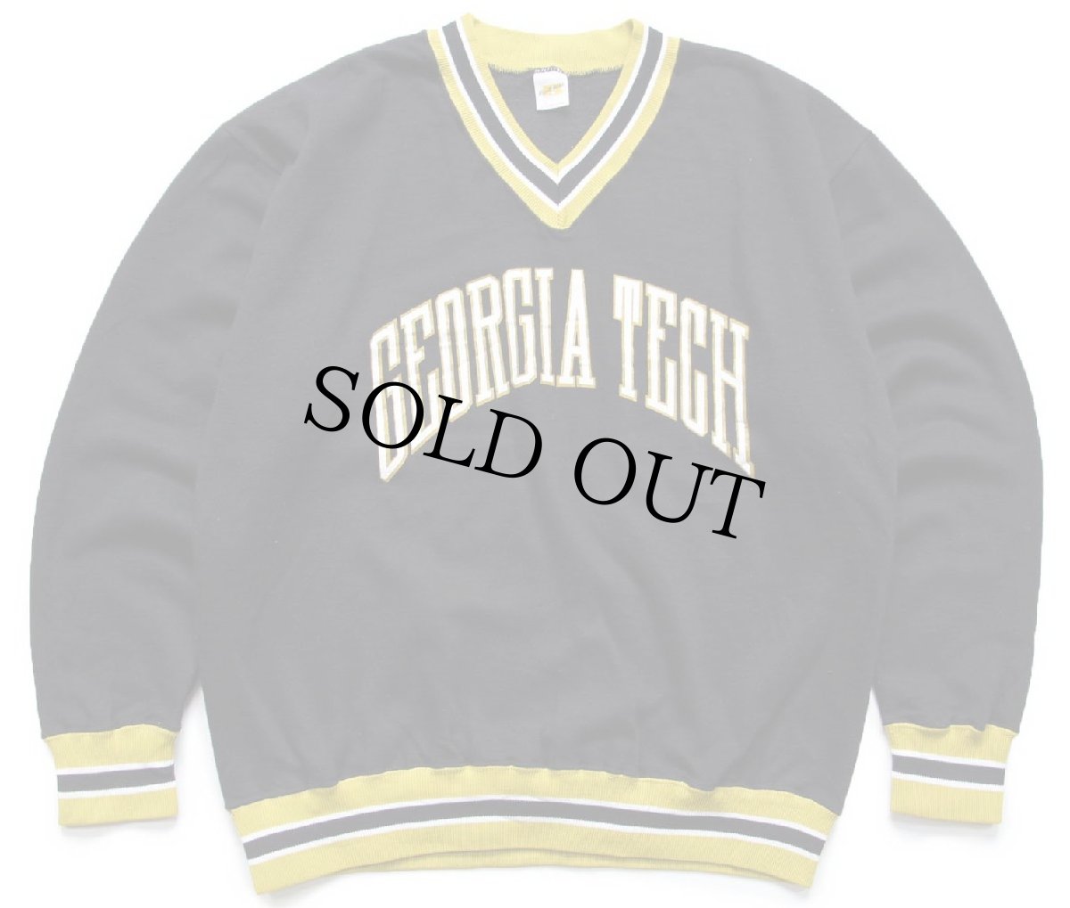 画像1: 70s USA製 RUSSELLラッセル GEORGIA TECH Vネック リブライン スウェット 黒 L (1)