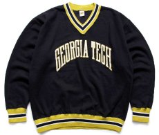 画像1: 70s USA製 RUSSELLラッセル GEORGIA TECH Vネック リブライン スウェット 黒 L (1)