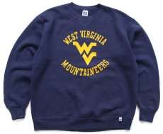 画像1: 90s USA製 RUSSELLラッセル WEST VIRGINIA MOUNTAINEERS ペンキ飛び 前V スウェット 紺 L (1)