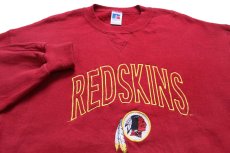画像3: 90s USA製 RUSSELLラッセル NFL WASHINGTON REDSKINS インディアンヘッド ロゴ刺繍 前V スウェット 濃赤 L (3)