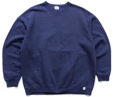 画像1: 90s USA製 RUSSELLラッセル 無地 針抜きリブ スウェット 紺 L★ブランク (1)