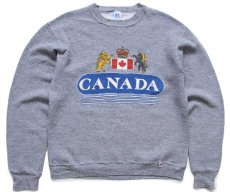 画像1: 80s USA製 RUSSELLラッセル CANADA エンブレム 国旗 ひび割れプリント 前V スウェット 杢グレー M (1)