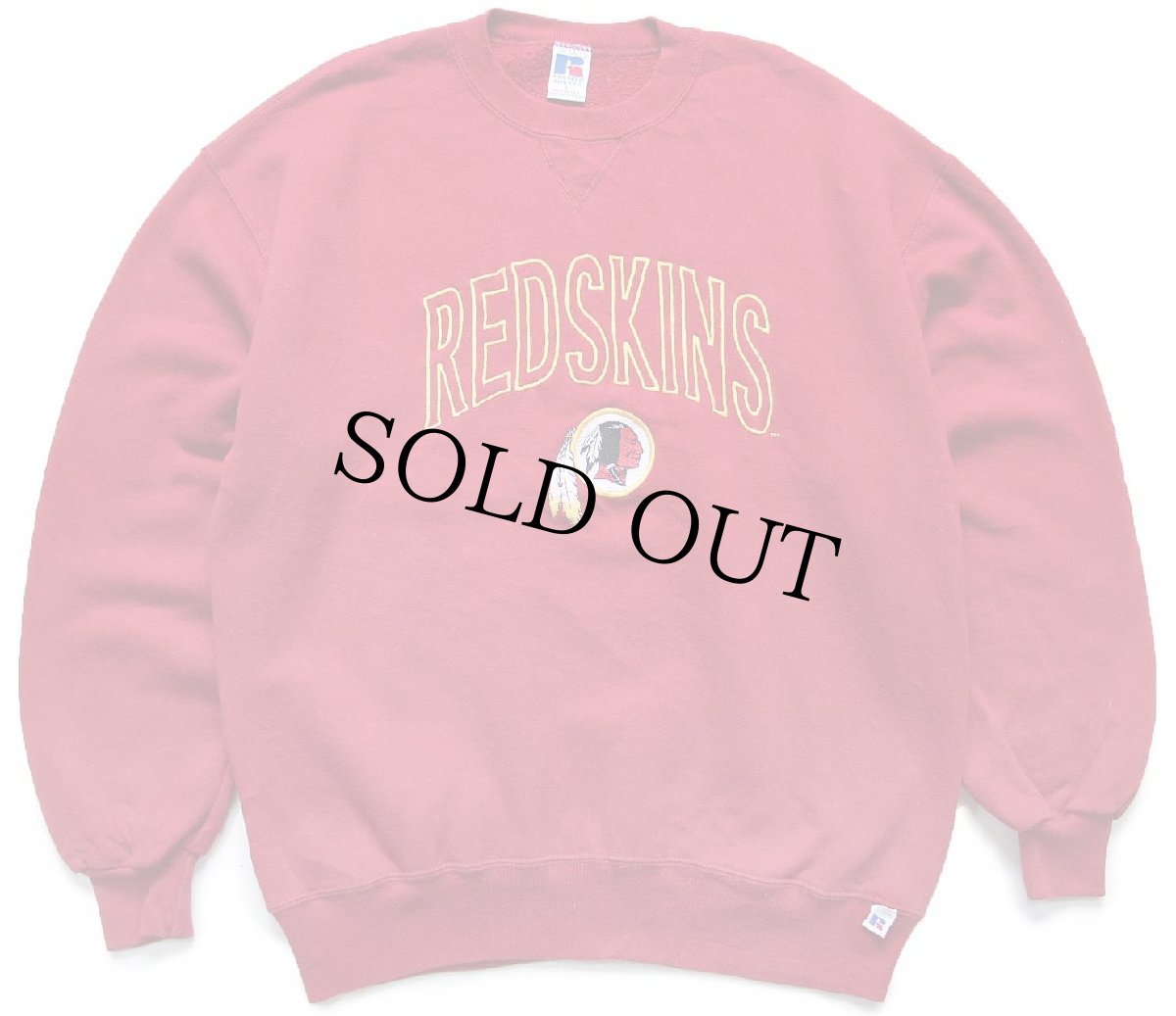 画像1: 90s USA製 RUSSELLラッセル NFL WASHINGTON REDSKINS インディアンヘッド ロゴ刺繍 前V スウェット 濃赤 L (1)