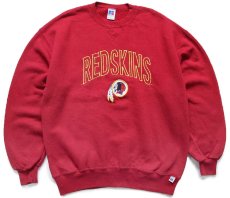 画像1: 90s USA製 RUSSELLラッセル NFL WASHINGTON REDSKINS インディアンヘッド ロゴ刺繍 前V スウェット 濃赤 L (1)