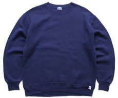 画像1: 90s USA製 RUSSELLラッセル 無地 前V スウェット 紺 L★ブランク (1)