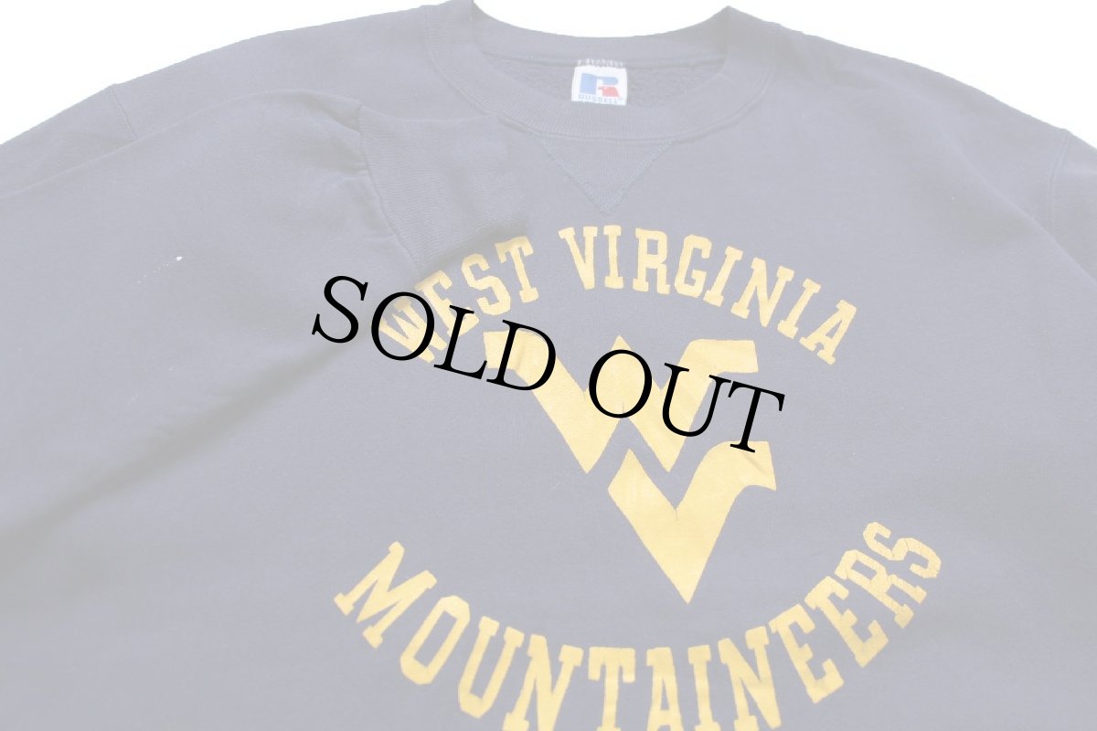 画像3: 90s USA製 RUSSELLラッセル WEST VIRGINIA MOUNTAINEERS ペンキ飛び 前V スウェット 紺 L (3)