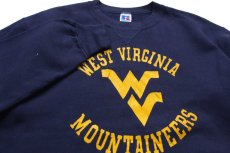 画像3: 90s USA製 RUSSELLラッセル WEST VIRGINIA MOUNTAINEERS ペンキ飛び 前V スウェット 紺 L (3)