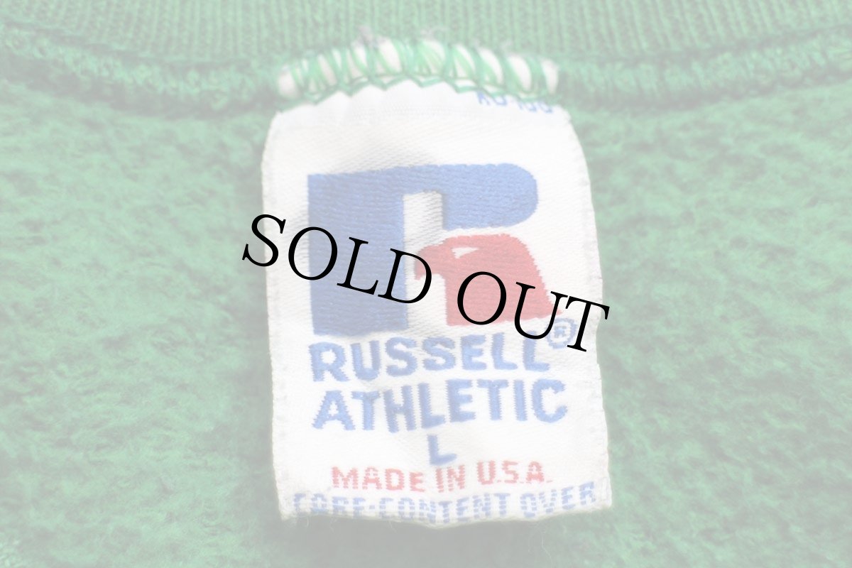 画像6: 90s USA製 RUSSELLラッセル 82nd Annual ST.PAT'S UMR 1990 ひび割れプリント 前V スウェット 緑 L (6)