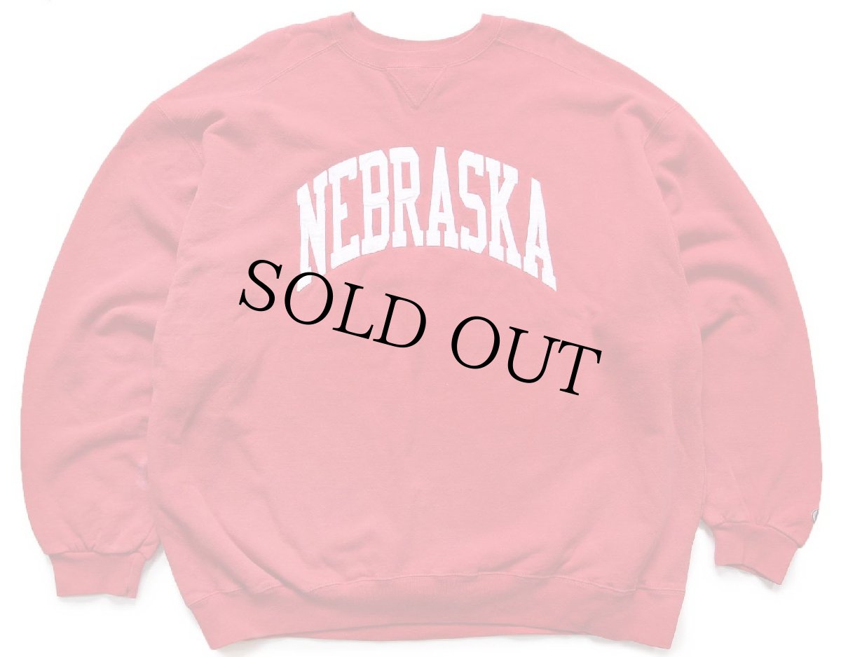 画像1: 90s USA製 RUSSELLラッセル NEBRASKA パッチ付き 前V スウェット 赤 XXL★特大 (1)