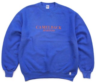 90s USA製 RUSSELLラッセル 無地 前V スウェット 青 L☆ブランク