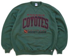 画像1: 90s USA製 RUSSELLラッセル NHL PHOENIX COYOTES パッチ&刺繍 前V スウェット 緑 XL (1)