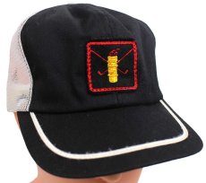 画像1: デッドストック★80s USA製 ゴルフ クラブ パッチ付き ライン入り ツートン 切り替え メッシュキャップ 黒×白 (1)
