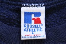画像4: 90s USA製 RUSSELLラッセル NORTH CAROLINA レタードパッチ&刺繍&ひび割れプリント 前V スウェット 紺 L (4)