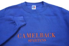 画像3: 90s USA製 RUSSELLラッセル CAMELBACK SPARTANS 刺繍 前V スウェット 青 XL (3)