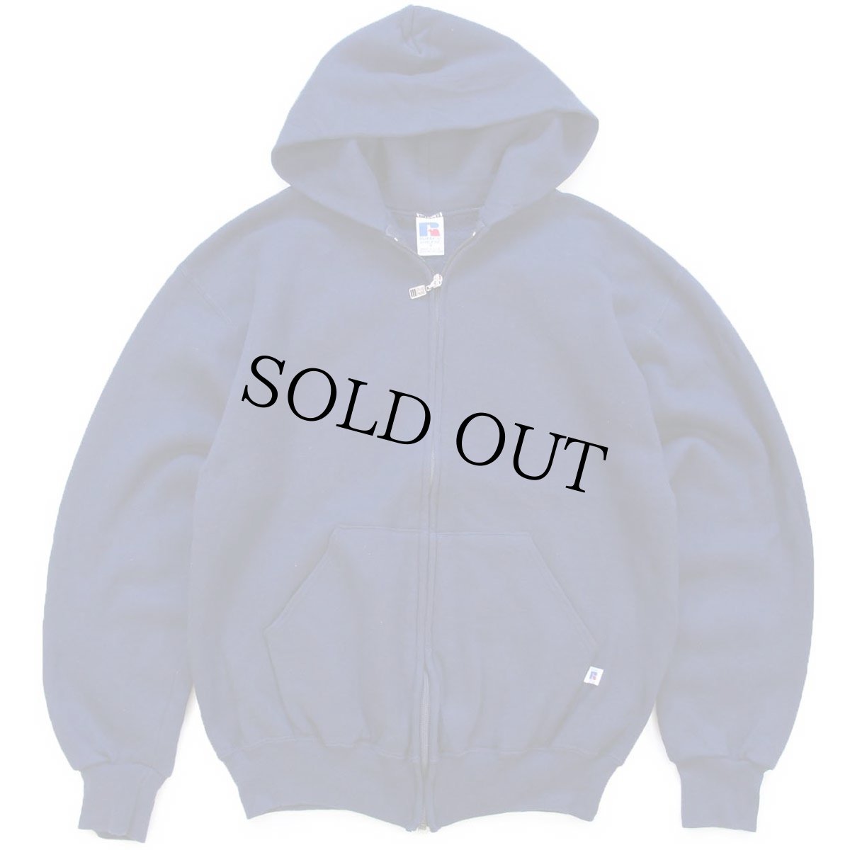 画像1: 90s USA製 RUSSELLラッセル 無地 スウェット ジップパーカー 紺 M★フーディー ブランク (1)