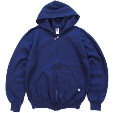 画像1: 90s USA製 RUSSELLラッセル 無地 スウェット ジップパーカー 紺 M★フーディー ブランク (1)