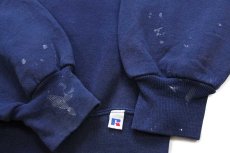 画像6: 90s USA製 RUSSELLラッセル NORTH CAROLINA レタードパッチ&刺繍&ひび割れプリント 前V スウェット 紺 L (6)