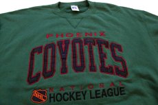 画像3: 90s USA製 RUSSELLラッセル NHL PHOENIX COYOTES パッチ&刺繍 前V スウェット 緑 XL (3)