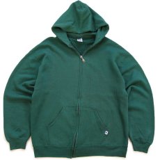 画像1: 90s USA製 RUSSELLラッセル 無地 スウェット ジップパーカー 緑 L★フーディー ブランク (1)