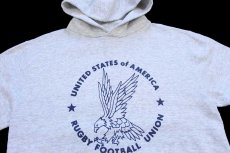 画像3: 90s USA製 RUSSELLラッセル RUGBY FOOTBALL UNION スウェットパーカー 杢ライトグレー L★フーディー (3)