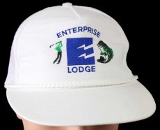 画像1: デッドストック★80s USA製 ENTERPRISE LODGE ゴルフ フィッシング 刺繍 メッシュキャップ 白 (1)