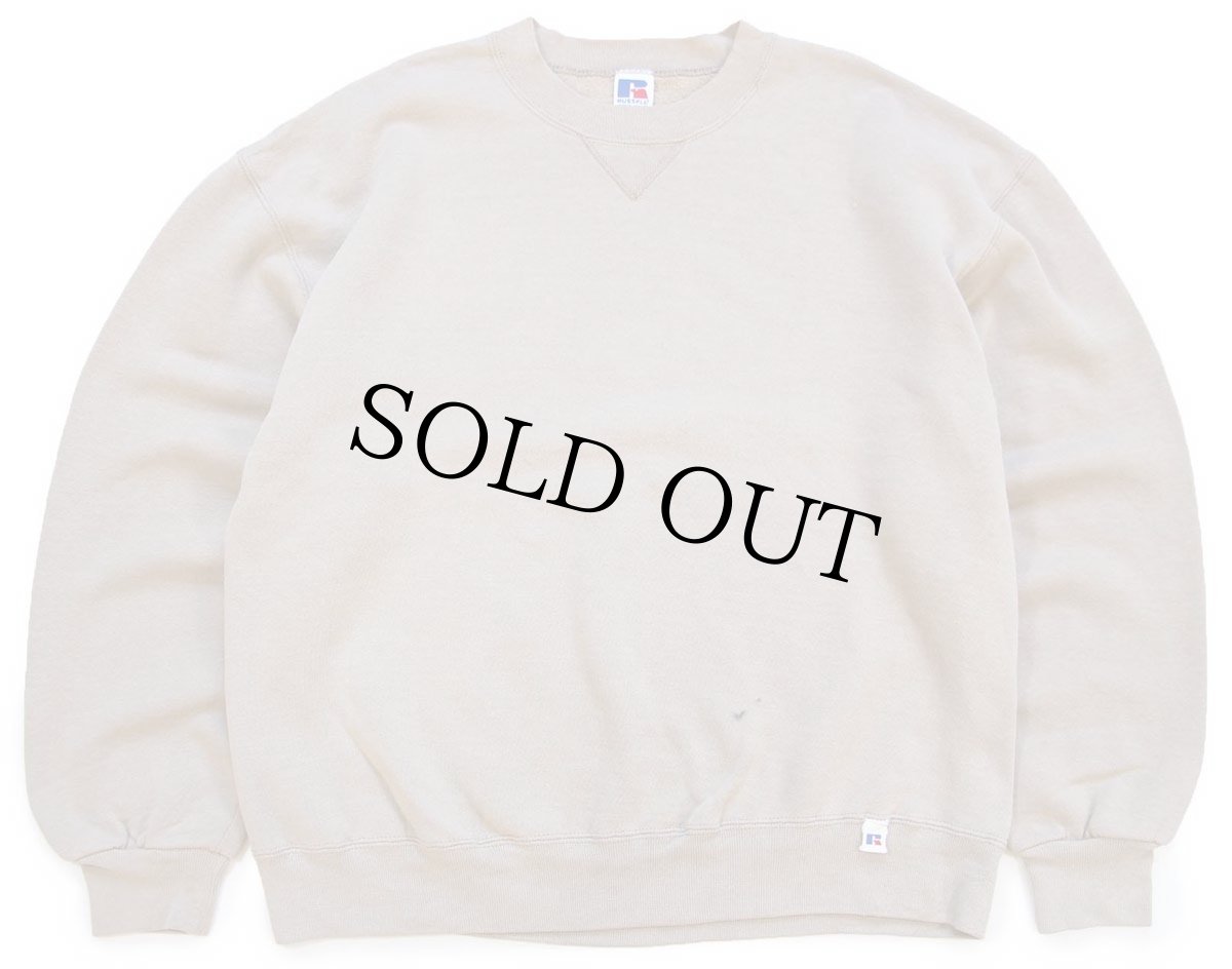 画像1: 90s USA製 RUSSELLラッセル 無地 前V スウェット ブラウンベージュ L★ブランク (1)