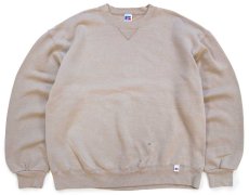 画像1: 90s USA製 RUSSELLラッセル 無地 前V スウェット ブラウンベージュ L★ブランク (1)