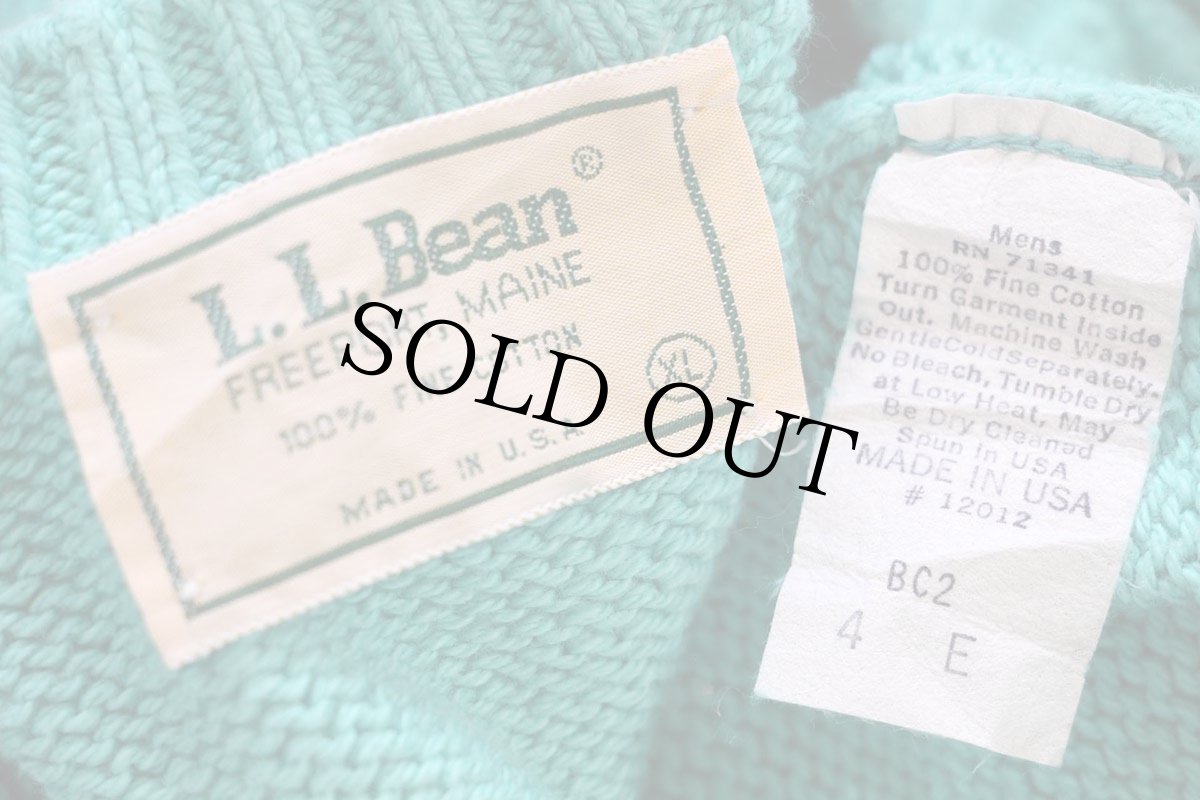 画像4: 80s USA製 L.L.Bean サドルショルダー コットンニット セーター ティファニーブルー XL (4)