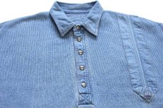 画像3: 90s デンマーク製 BLUE WILLI'S デニム切り替え 襟付き コットンニット セーター インディゴ L (3)