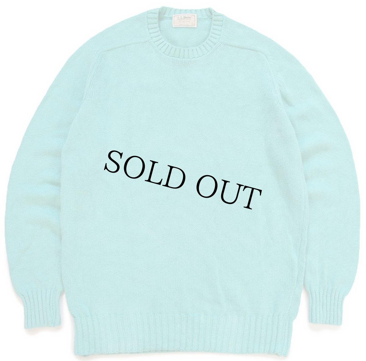 画像1: 80s USA製 L.L.Bean サドルショルダー コットンニット セーター ティファニーブルー XL (1)