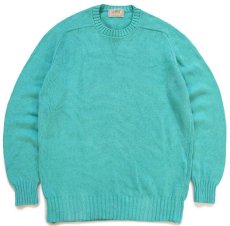 画像1: 80s USA製 L.L.Bean サドルショルダー コットンニット セーター ティファニーブルー XL (1)