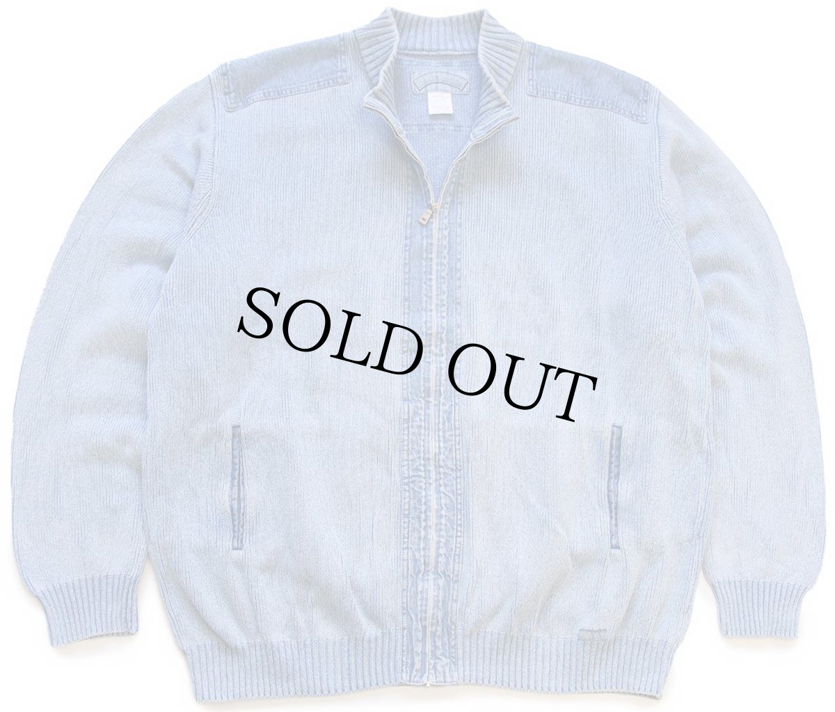 画像1: 90s デンマーク製 BLUE WILLI'S デニム切り替え フルジップ コットンニット セーター インディゴ XXXL★特大 (1)