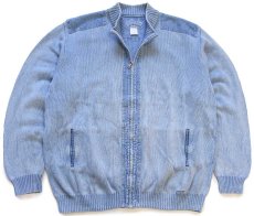 画像1: 90s デンマーク製 BLUE WILLI'S デニム切り替え フルジップ コットンニット セーター インディゴ XXXL★特大 (1)