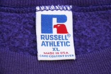 画像4: 90s USA製 RUSSELLラッセル Harrisburg BULLDOGS ブルドッグ ひび割れ&フェルトプリント 前V スウェット 紫 XL (4)