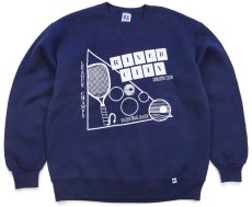 画像1: 90s USA製 RUSSELLラッセル RACQUETBALL LEAGUE ラケット ひび割れプリント 前V スウェット 紺 L (1)